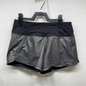 Lululemon Speed‎ Up Metallic Sparkle Running Shorts Women Size 2 Black Silver